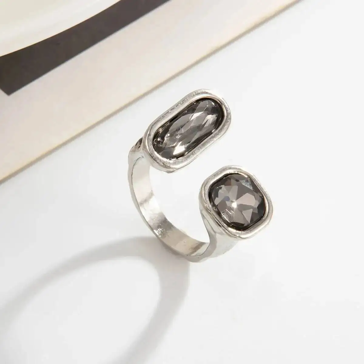 KunJoe Korean Fashion Rhinestone Open Ring for Women - Adjustable Geometric Knuckle Ring, Party Jewelry Gift, Zinc Alloy with Sparkling Rhinestones showcase 10