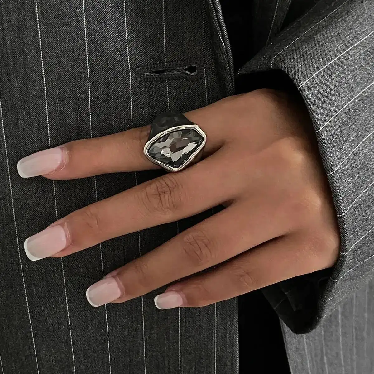 KunJoe Korean Fashion Rhinestone Open Ring for Women - Adjustable Geometric Knuckle Ring, Party Jewelry Gift, Zinc Alloy with Sparkling Rhinestones showcase 5