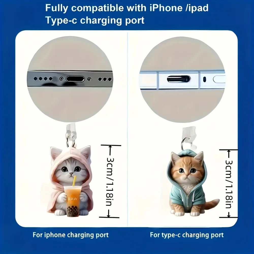 Cute Kawaii Kitten Mobile Phone Dust Plug - Decorative Anti-Dust Cap Cover for Charging Port, Universal Accessory thumbnail 6