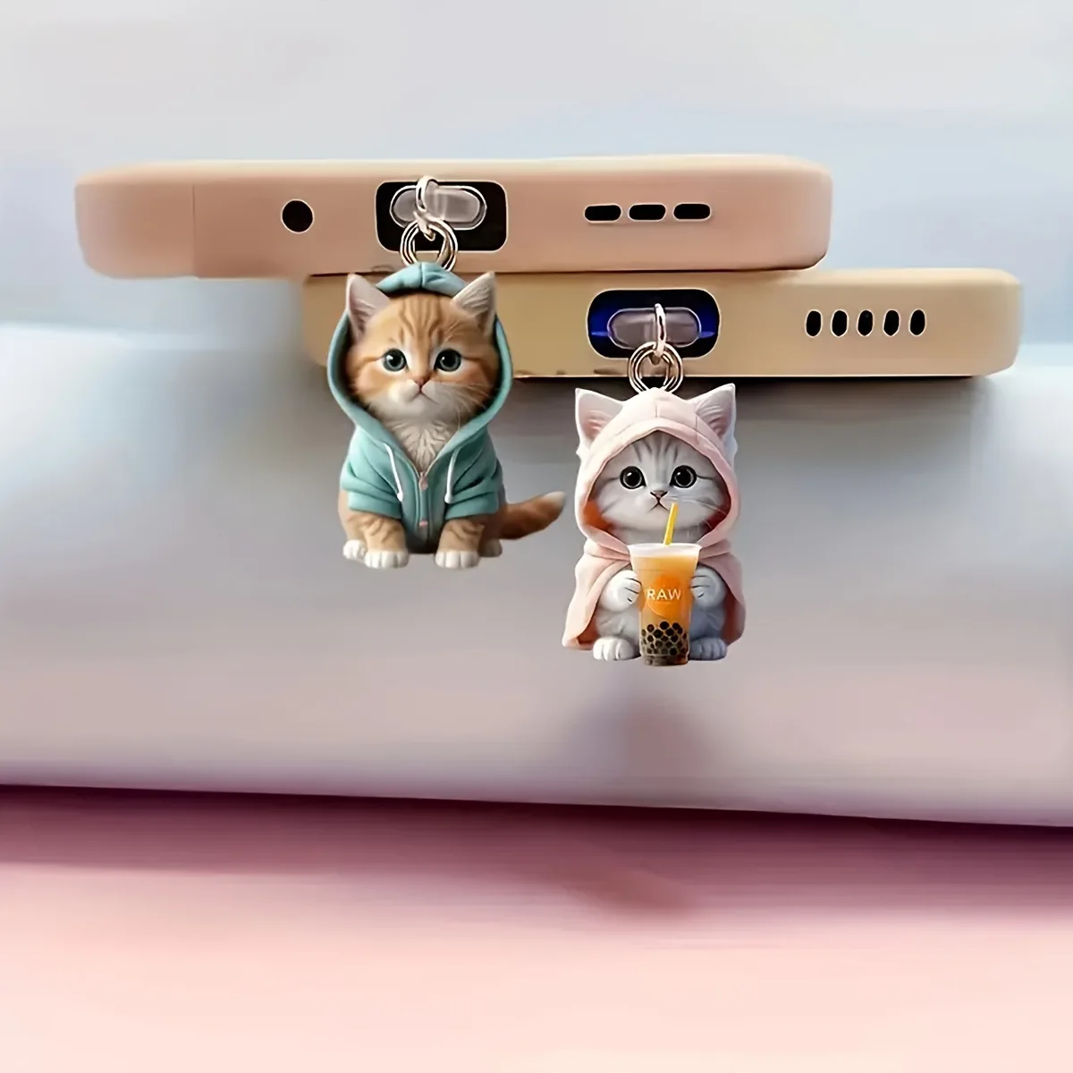 Cute Kawaii Kitten Mobile Phone Dust Plug - Decorative Anti-Dust Cap Cover for Charging Port, Universal Accessory showcase 1