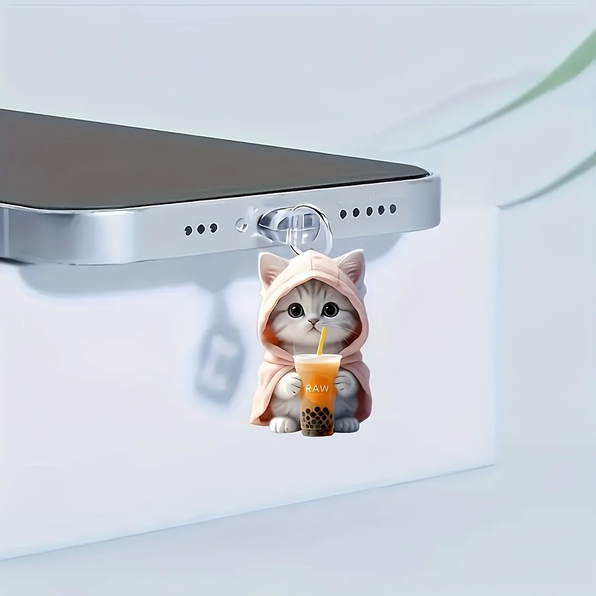 Cute Kawaii Kitten Mobile Phone Dust Plug - Decorative Anti-Dust Cap Cover for Charging Port, Universal Accessory showcase 3