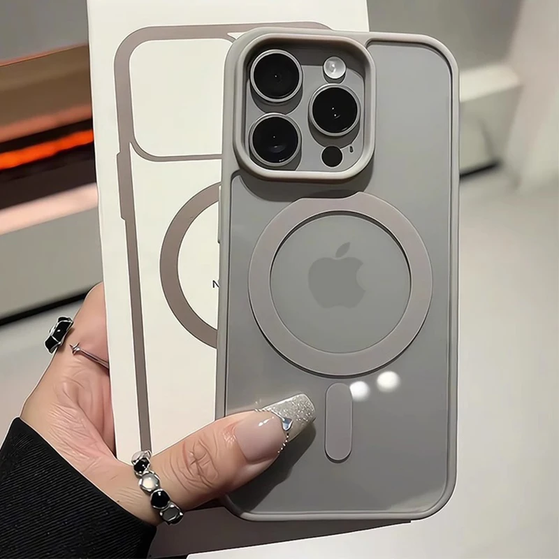 Matte Natural Titanium Magnetic Charging Phone Case for iPhone 16 15 14 13 12 11 Pro Max Plus Mini - Magsafe Shockproof Hard Cover showcase 3