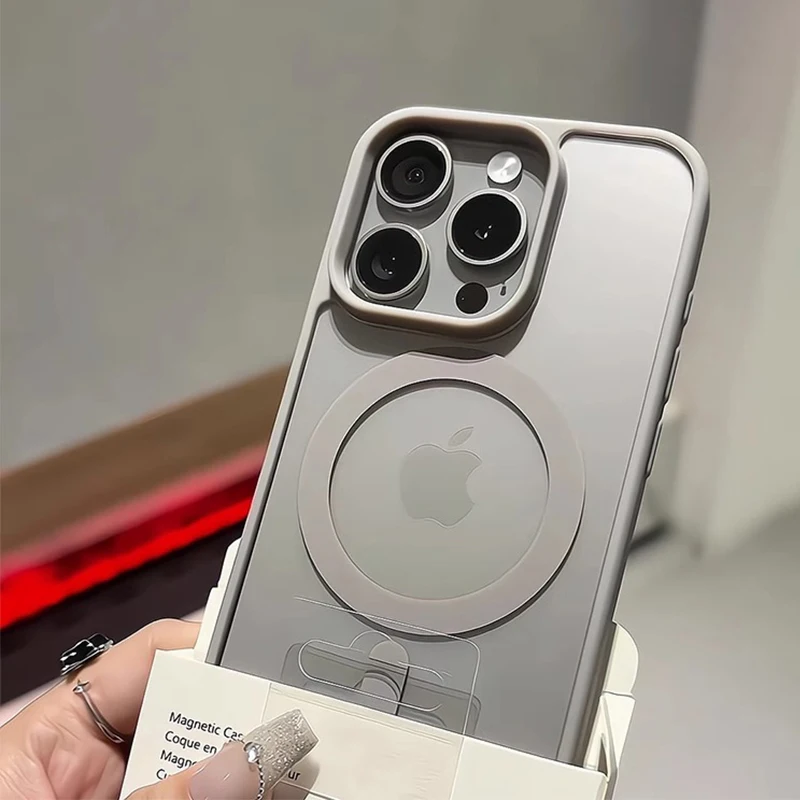 Matte Natural Titanium Magnetic Charging Phone Case for iPhone 16 15 14 13 12 11 Pro Max Plus Mini - Magsafe Shockproof Hard Cover thumbnail 4