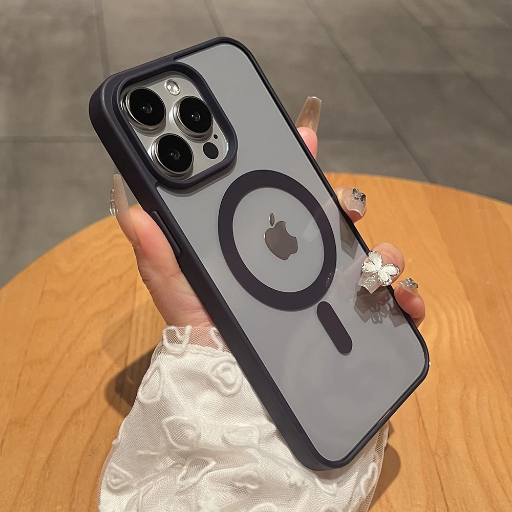 Matte Natural Titanium Magnetic Charging Phone Case for iPhone 16 15 14 13 12 11 Pro Max Plus Mini - Magsafe Shockproof Hard Cover showcase 9