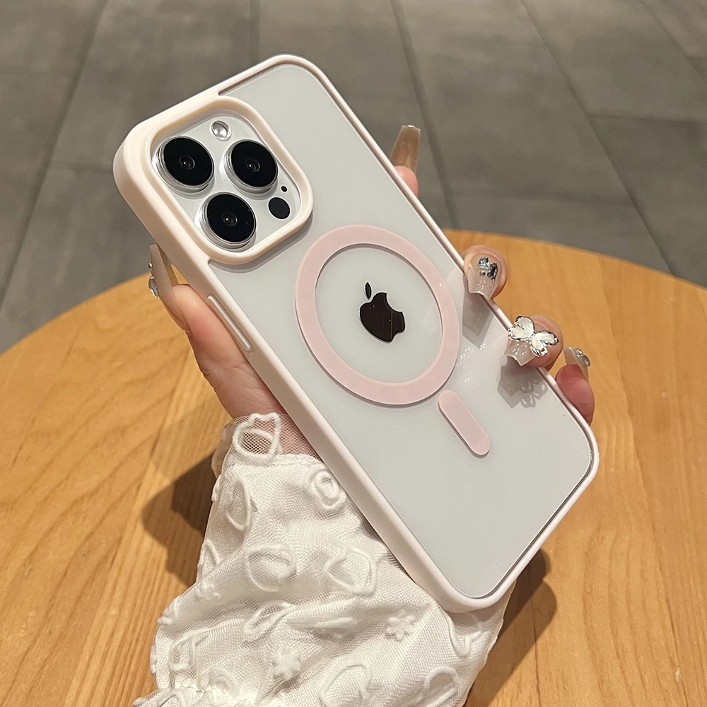 Matte Natural Titanium Magnetic Charging Phone Case for iPhone 16 15 14 13 12 11 Pro Max Plus Mini - Magsafe Shockproof Hard Cover showcase 12