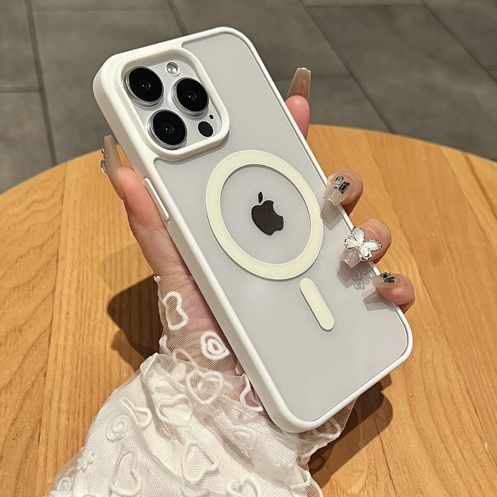 Matte Natural Titanium Magnetic Charging Phone Case for iPhone 16 15 14 13 12 11 Pro Max Plus Mini - Magsafe Shockproof Hard Cover showcase 14