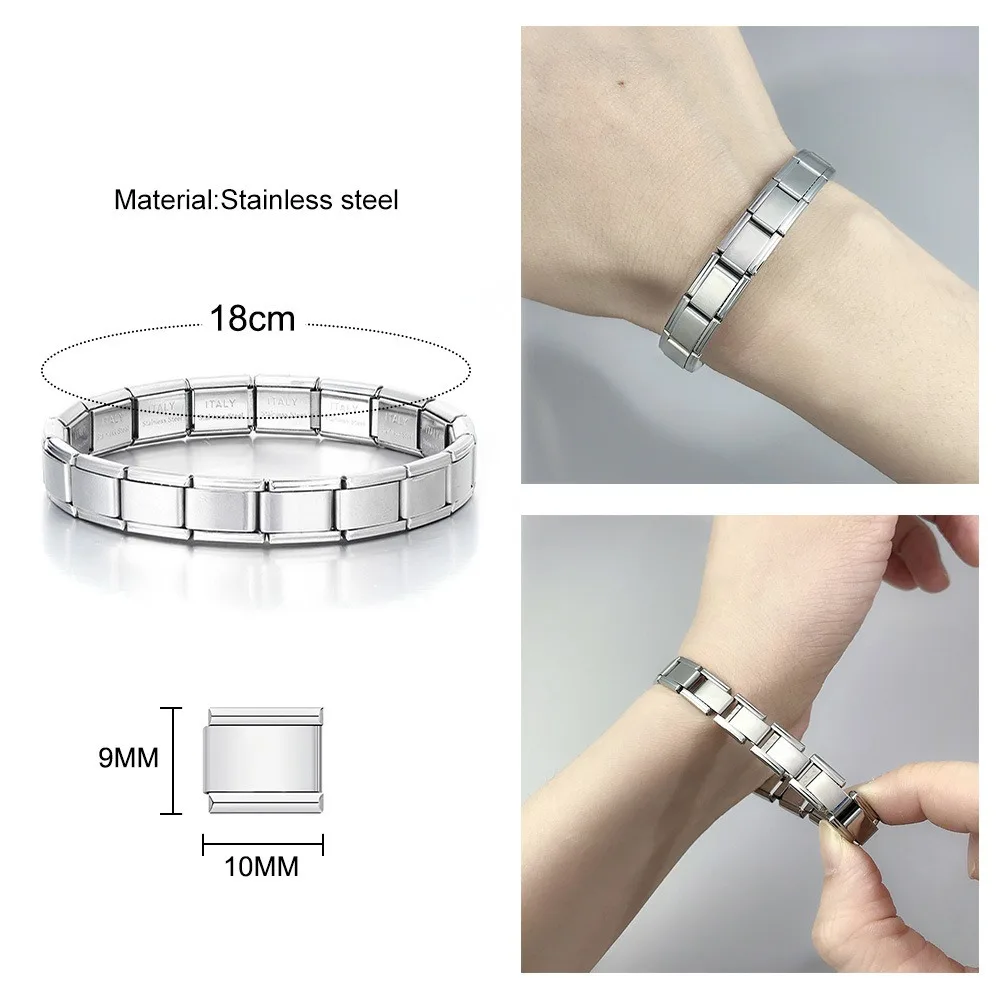 2025 New Unisex 18-Piece Italian Charm Bracelet Set - Stainless Steel Modular Jewelry with Starry Colors, Fits 9mm Links - Wholesale Fashion Accessory showcase 12