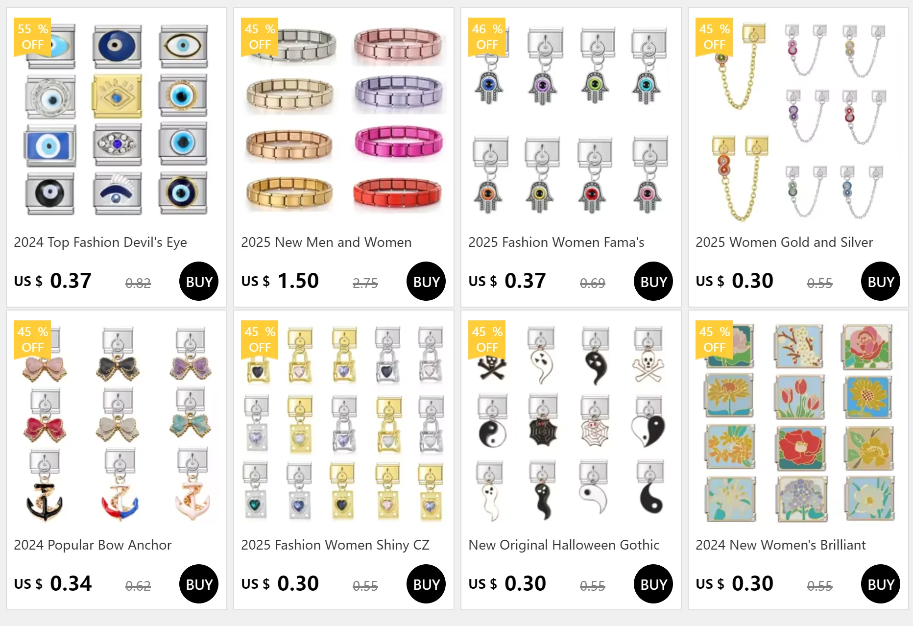 2025 New Unisex 18-Piece Italian Charm Bracelet Set - Stainless Steel Modular Jewelry with Starry Colors, Fits 9mm Links - Wholesale Fashion Accessory showcase 1