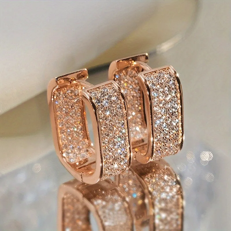 Luxury Zircon Geometric Square Hoop Earrings for Women - Gold Color Stainless Steel Korean Fashion Jewelry Gift thumbnail 5