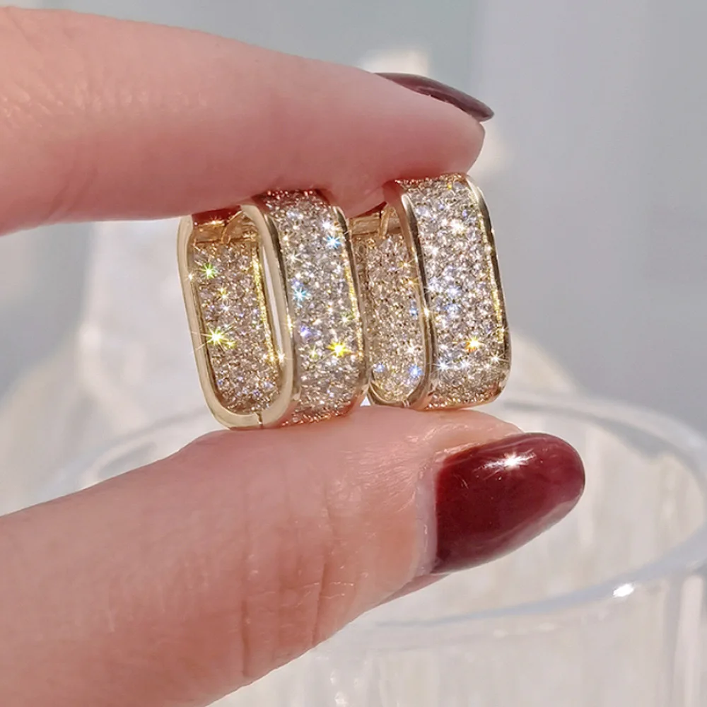 Luxury Zircon Geometric Square Hoop Earrings for Women - Gold Color Stainless Steel Korean Fashion Jewelry Gift thumbnail 2