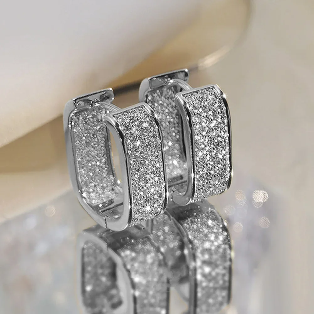 Luxury Zircon Geometric Square Hoop Earrings for Women - Gold Color Stainless Steel Korean Fashion Jewelry Gift showcase 5