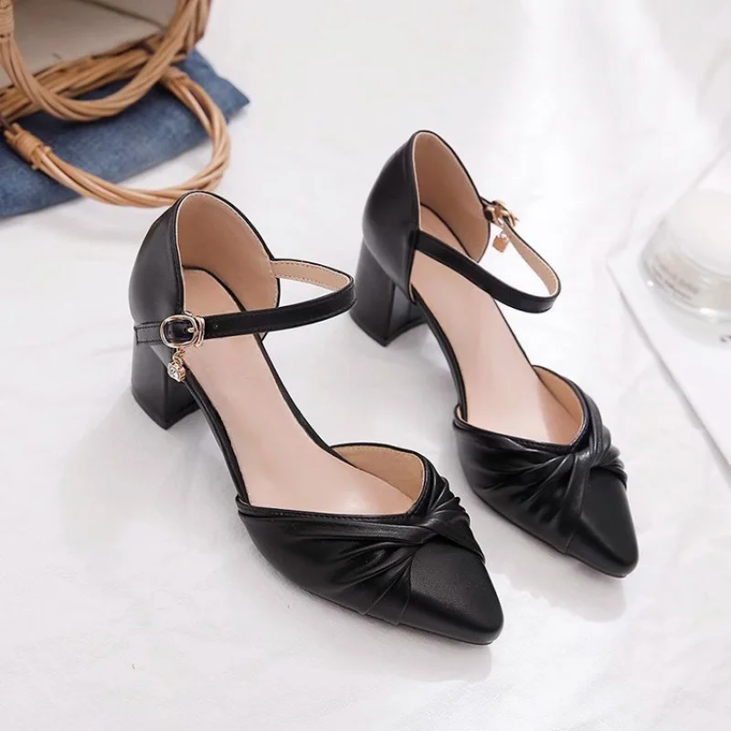 Elegant Bow Prom Party Heels for Women | 2026 Spring Block Heel Ankle Strap Pumps | Comfortable Cutout Closed Toe Casual Sandals thumbnail 2