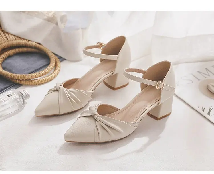 Elegant Bow Prom Party Heels for Women | 2026 Spring Block Heel Ankle Strap Pumps | Comfortable Cutout Closed Toe Casual Sandals showcase 8