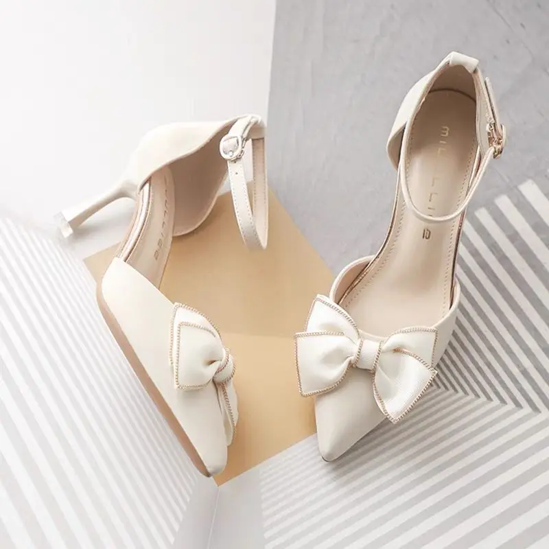 Elegant Women's White Designer Stiletto Heels - Pointed Toe Butterfly Dress Shoes for Weddings & Parties, Medium Heel, Trendy Bridal Footwear thumbnail 4