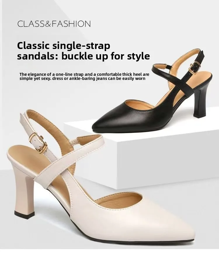 Women's Nude Pointy Toe Block Heel Pumps - Comfortable Business Casual Shoes with Adjustable Strap showcase 3
