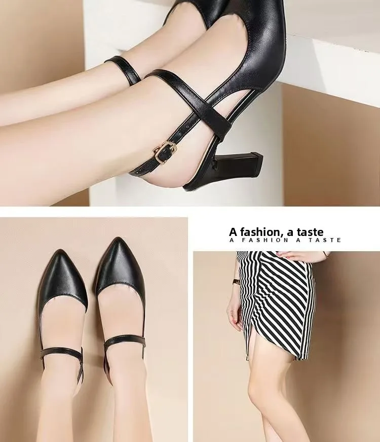 Women's Nude Pointy Toe Block Heel Pumps - Comfortable Business Casual Shoes with Adjustable Strap showcase 9