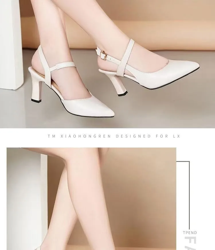 Women's Nude Pointy Toe Block Heel Pumps - Comfortable Business Casual Shoes with Adjustable Strap showcase 12