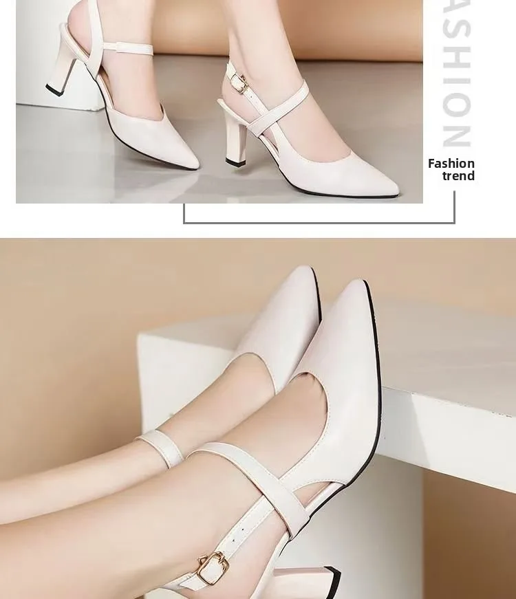 Women's Nude Pointy Toe Block Heel Pumps - Comfortable Business Casual Shoes with Adjustable Strap showcase 13