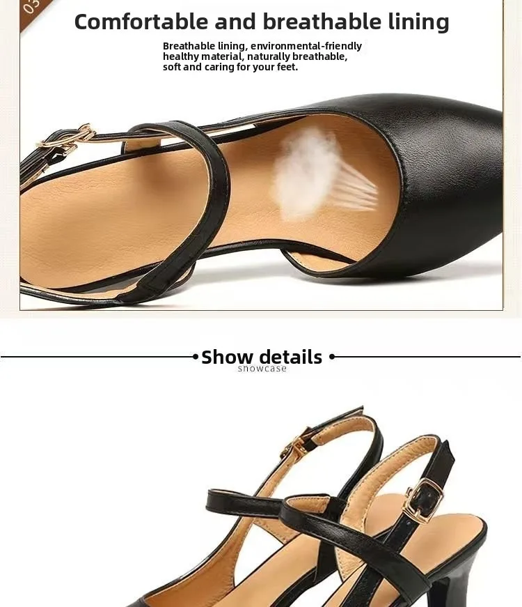 Women's Nude Pointy Toe Block Heel Pumps - Comfortable Business Casual Shoes with Adjustable Strap showcase 16