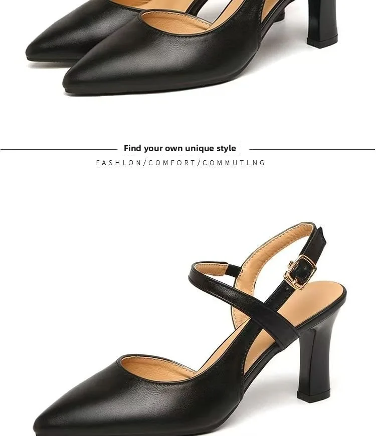 Women's Nude Pointy Toe Block Heel Pumps - Comfortable Business Casual Shoes with Adjustable Strap showcase 17