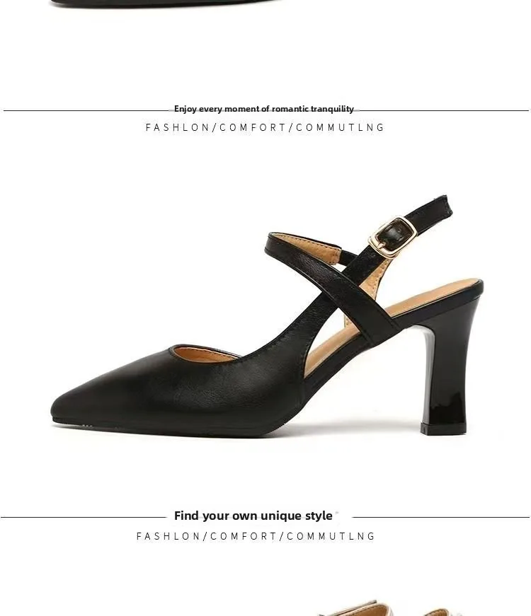 Women's Nude Pointy Toe Block Heel Pumps - Comfortable Business Casual Shoes with Adjustable Strap showcase 18