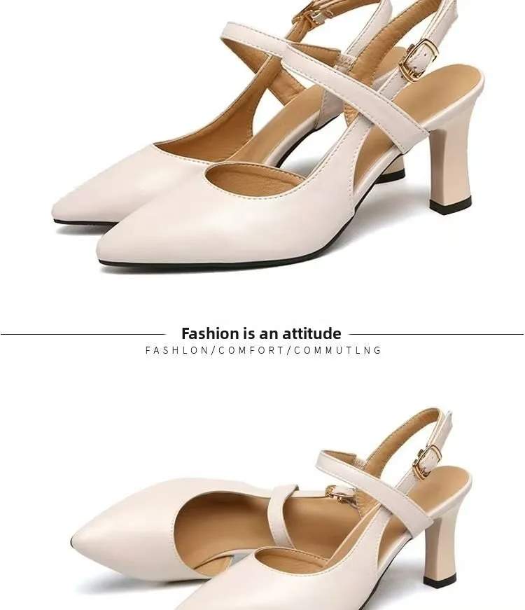 Women's Nude Pointy Toe Block Heel Pumps - Comfortable Business Casual Shoes with Adjustable Strap showcase 19