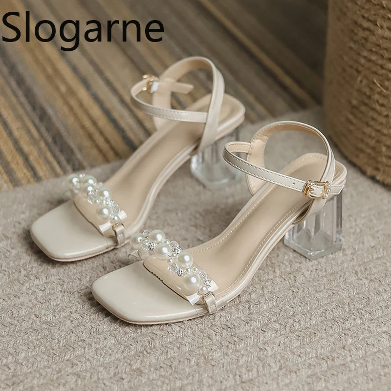 Women's Summer Fashion Sandals with Pearl High Heels & Crystal Slides - Trendy Transparent Slippers for Girls, 2026 Style thumbnail 1