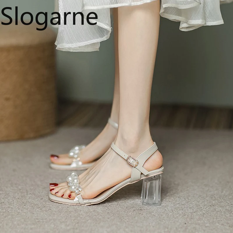 Women's Summer Fashion Sandals with Pearl High Heels & Crystal Slides - Trendy Transparent Slippers for Girls, 2026 Style thumbnail 4