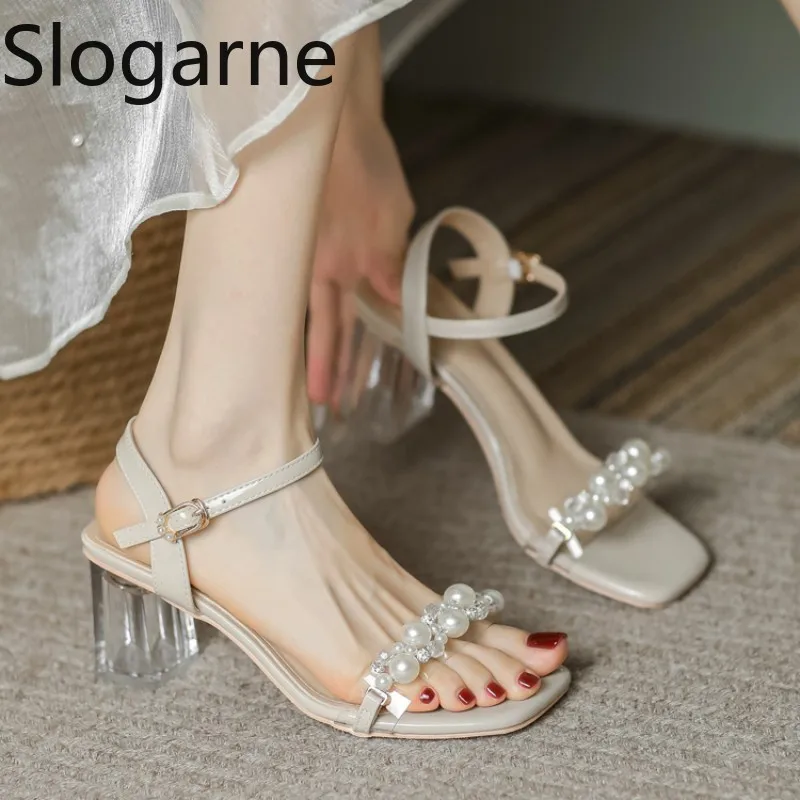 Women's Summer Fashion Sandals with Pearl High Heels & Crystal Slides - Trendy Transparent Slippers for Girls, 2026 Style thumbnail 3