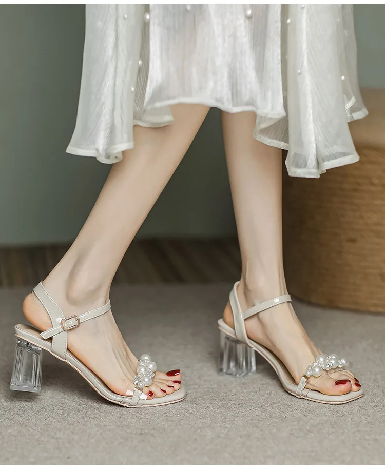 Women's Summer Fashion Sandals with Pearl High Heels & Crystal Slides - Trendy Transparent Slippers for Girls, 2026 Style showcase 3