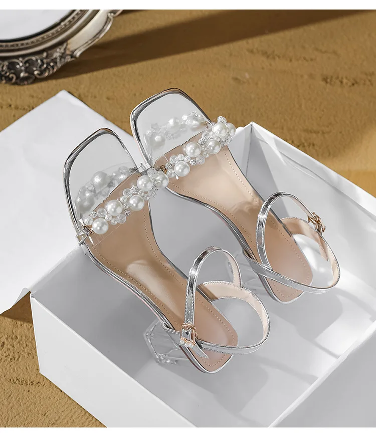 Women's Summer Fashion Sandals with Pearl High Heels & Crystal Slides - Trendy Transparent Slippers for Girls, 2026 Style showcase 9