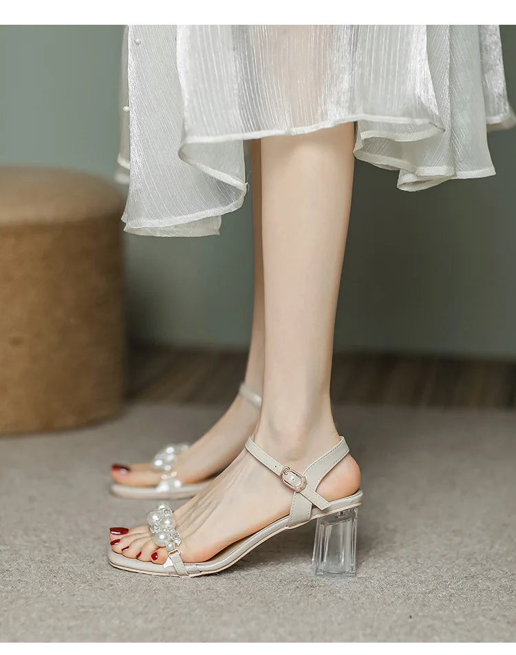 Women's Summer Fashion Sandals with Pearl High Heels & Crystal Slides - Trendy Transparent Slippers for Girls, 2026 Style showcase 11