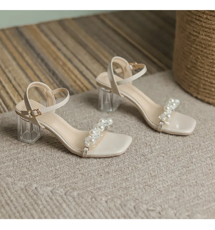 Women's Summer Fashion Sandals with Pearl High Heels & Crystal Slides - Trendy Transparent Slippers for Girls, 2026 Style showcase 20