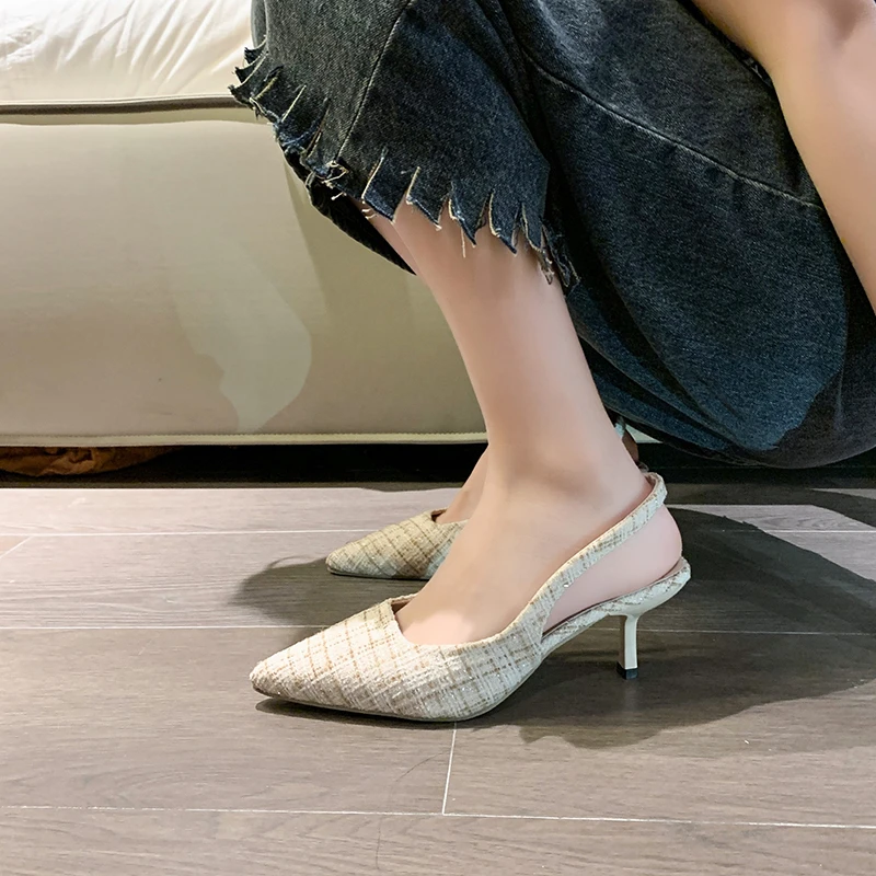 Women's Sea Salt Blue Pointed High Heel Sandals - Fashionable Back Hollow Half Headed Single Shoes for Versatile Casual Wear thumbnail 3
