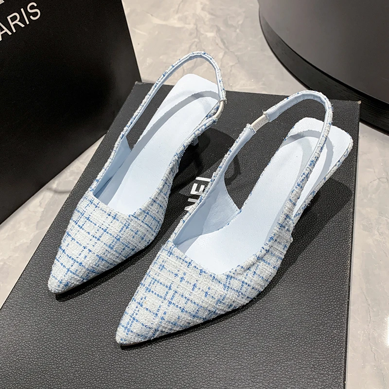 Women's Sea Salt Blue Pointed High Heel Sandals - Fashionable Back Hollow Half Headed Single Shoes for Versatile Casual Wear showcase 5