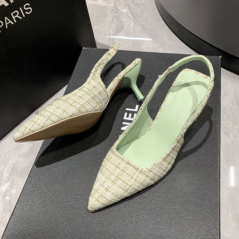 Women's Sea Salt Blue Pointed High Heel Sandals - Fashionable Back Hollow Half Headed Single Shoes for Versatile Casual Wear showcase 7