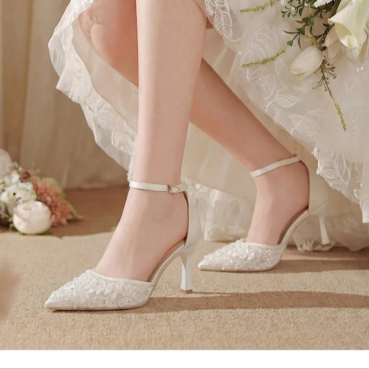 Women's Crystal Toe Sandals 2026: Sexy Rhinestone Strap Pointed High Heels for Nightclubs & Weddings - Elegant White Single Shoes thumbnail 4