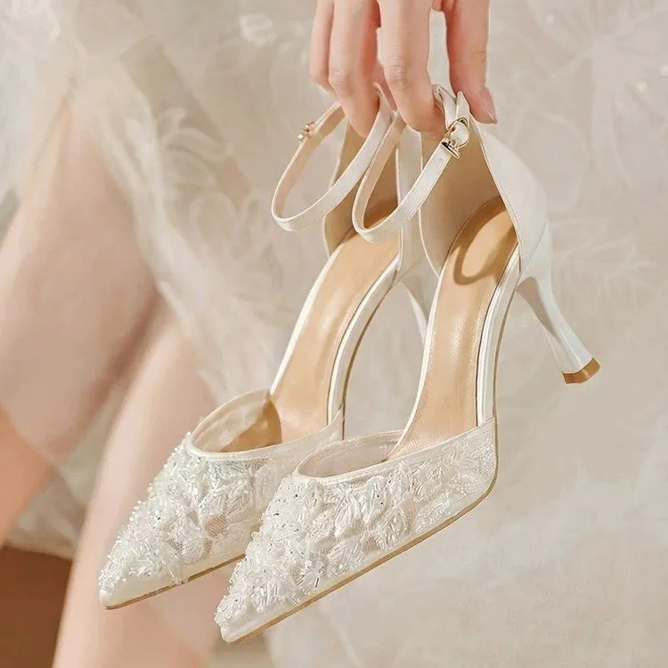 Women's Crystal Toe Sandals 2026: Sexy Rhinestone Strap Pointed High Heels for Nightclubs & Weddings - Elegant White Single Shoes thumbnail 3