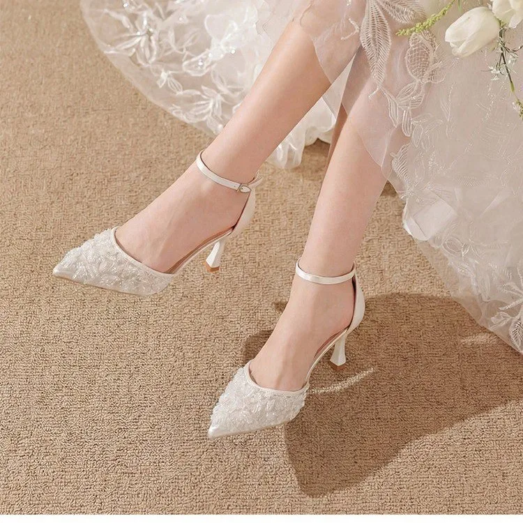 Women's Crystal Toe Sandals 2026: Sexy Rhinestone Strap Pointed High Heels for Nightclubs & Weddings - Elegant White Single Shoes thumbnail 5