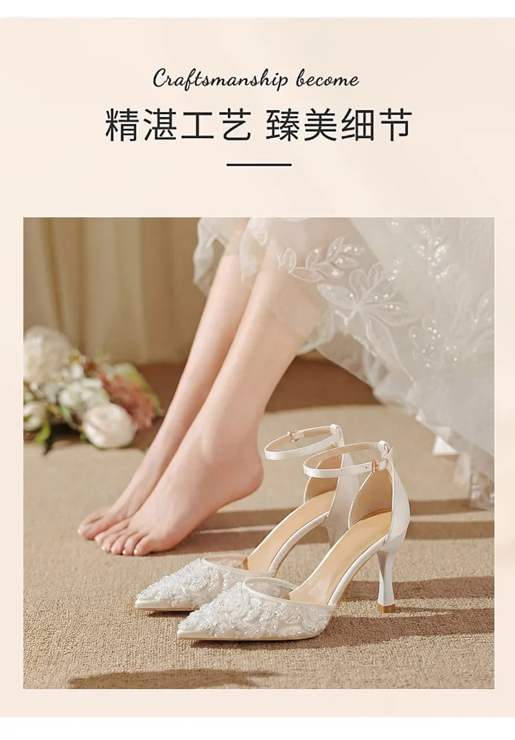 Women's Crystal Toe Sandals 2026: Sexy Rhinestone Strap Pointed High Heels for Nightclubs & Weddings - Elegant White Single Shoes showcase 1