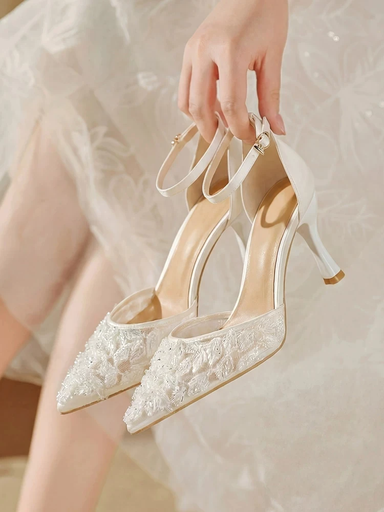 Women's Crystal Toe Sandals 2026: Sexy Rhinestone Strap Pointed High Heels for Nightclubs & Weddings - Elegant White Single Shoes showcase 2