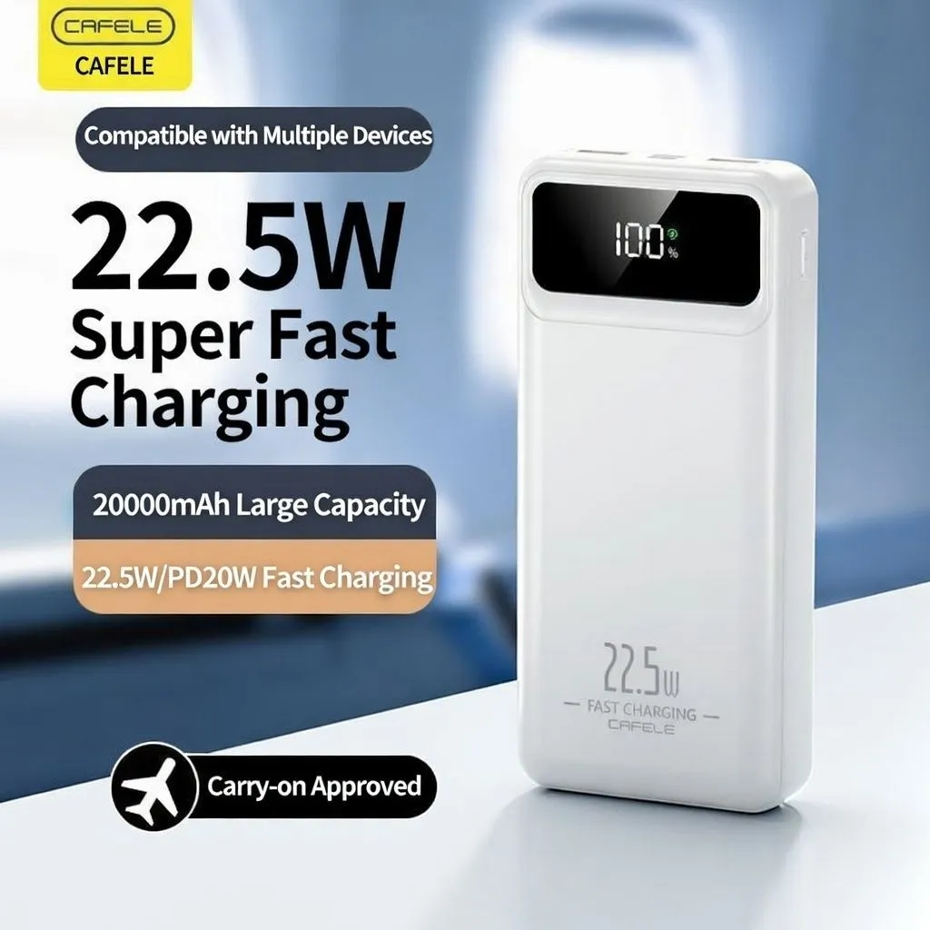 Cafela 20,000mAh Power Bank 22.5W Super Fast Charge | PD 20W/27W Bi-Directional Quick Charge | Portable External Battery with LED Display for iPhone, Huawei, Xiaomi & Samsung thumbnail 4