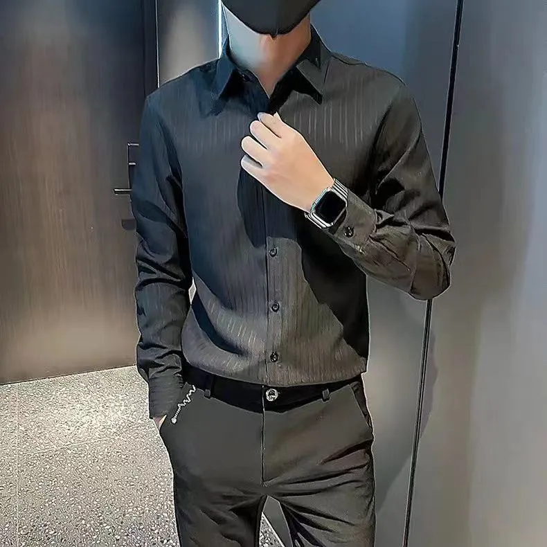 Men’s Korean Style Striped Ribbed Short Sleeve Shirt – INS Trend Casual Slim Fit Summer Button-Down thumbnail 8