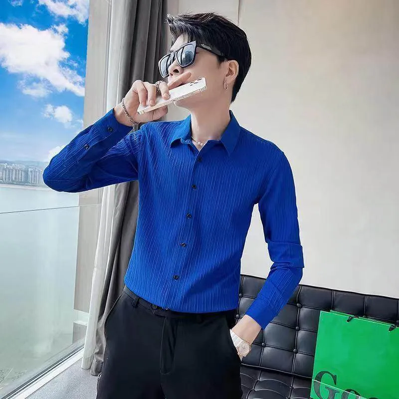 Men’s Korean Style Striped Ribbed Short Sleeve Shirt – INS Trend Casual Slim Fit Summer Button-Down thumbnail 9