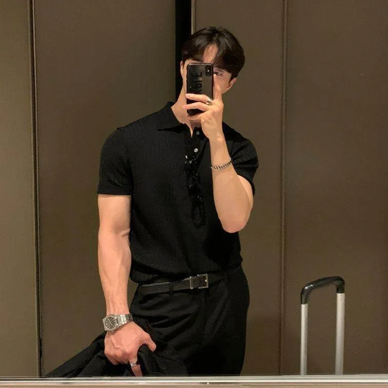 Men’s Ice Silk Slim Fit Polo Shirt – Korean Style Ribbed Short Sleeve Summer Casual Top thumbnail 4