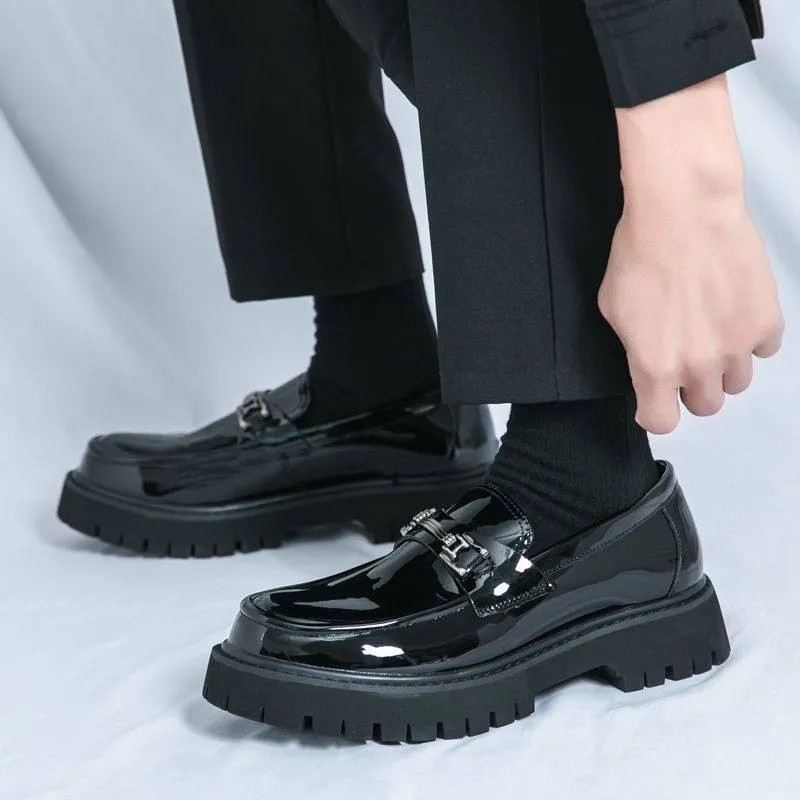 Korean Style Men’s Leather Loafers Slip On Platform Business Casual British Fashion Thick Sole Elevator Shoes thumbnail 8