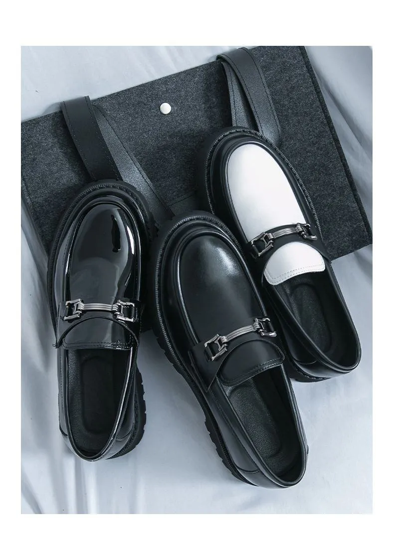 Korean Style Men’s Leather Loafers Slip On Platform Business Casual British Fashion Thick Sole Elevator Shoes showcase 3