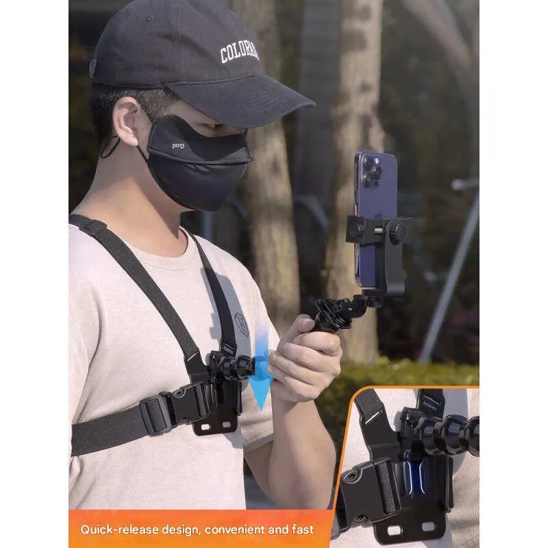 Chest-mounted phone holder, chest strap, first-person perspective camera, lure fishing vlog outdoor live video thumbnail 4