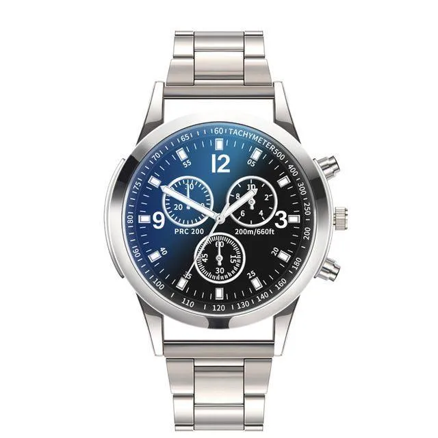 Men’s Quartz Wristwatch Blue Glass Three Dial Stainless Steel Strap Fashion Business Gift Watch thumbnail 2