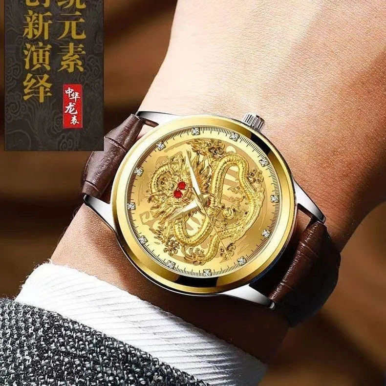 Dragon Year Fashion Men’s Quartz Watch Luxury Multi-Function Stainless Steel Business Trend Wristwatch thumbnail 2